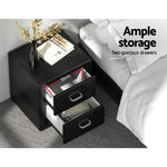 Artiss Bedside Table 2 Drawers Leather - CADEN Black - Furniture > Bedroom