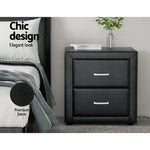 Artiss Bedside Table 2 Drawers Leather - CADEN Black - Furniture > Bedroom