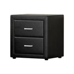 Artiss Bedside Table 2 Drawers Leather - CADEN Black - Furniture > Bedroom