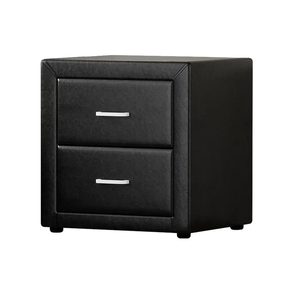Artiss Bedside Table 2 Drawers Leather - CADEN Black - Furniture > Bedroom
