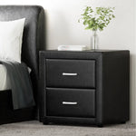 Artiss Bedside Table 2 Drawers Leather - CADEN Black - Furniture > Bedroom