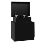 Artiss Bedside Table 2 Drawers Lift-up Storage - COLEY Black - Furniture > Bedroom