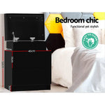 Artiss Bedside Table 2 Drawers Lift-up Storage - COLEY Black - Furniture > Bedroom