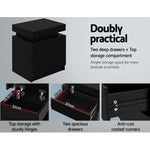Artiss Bedside Table 2 Drawers Lift-up Storage - COLEY Black - Furniture > Bedroom