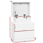 Artiss Bedside Table 2 Drawers Lift-up Storage - COLEY White - Furniture > Bedroom