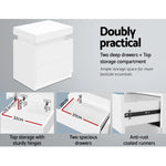 Artiss Bedside Table 2 Drawers Lift-up Storage - COLEY White - Furniture > Bedroom