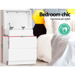 Artiss Bedside Table 2 Drawers Lift-up Storage - COLEY White - Furniture > Bedroom