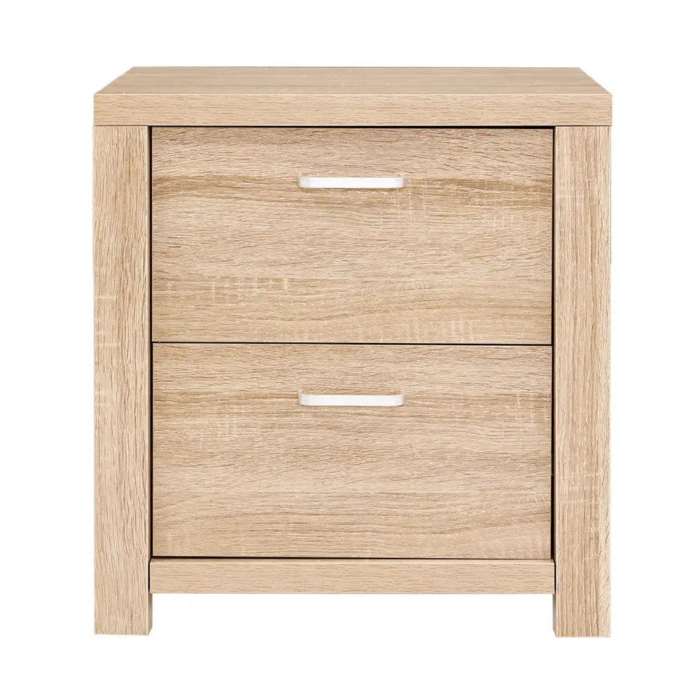 Artiss Bedside Table 2 Drawers - MAXI Pine - Furniture > Bedroom