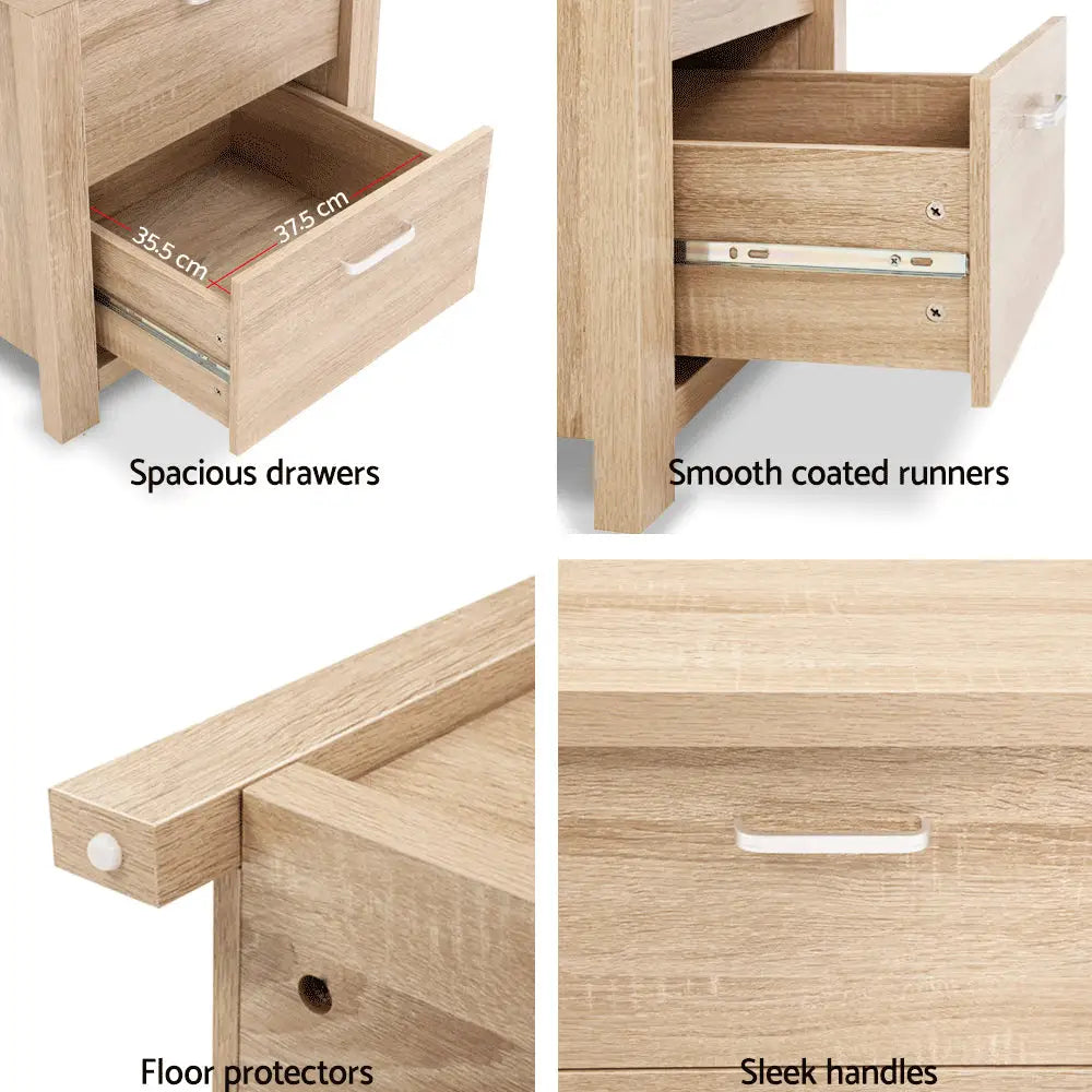 Artiss Bedside Table 2 Drawers - MAXI Pine - Furniture > Bedroom