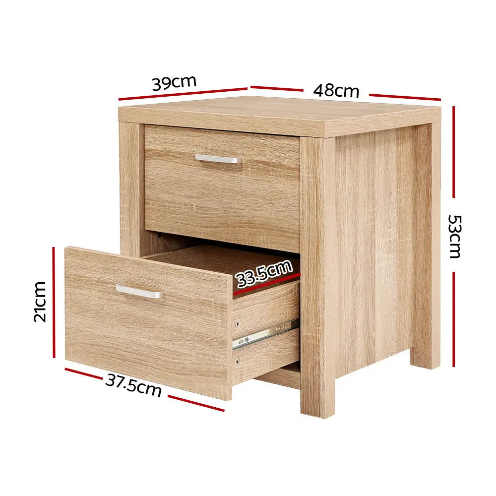 Artiss Bedside Table 2 Drawers - MAXI Pine - Furniture > Bedroom