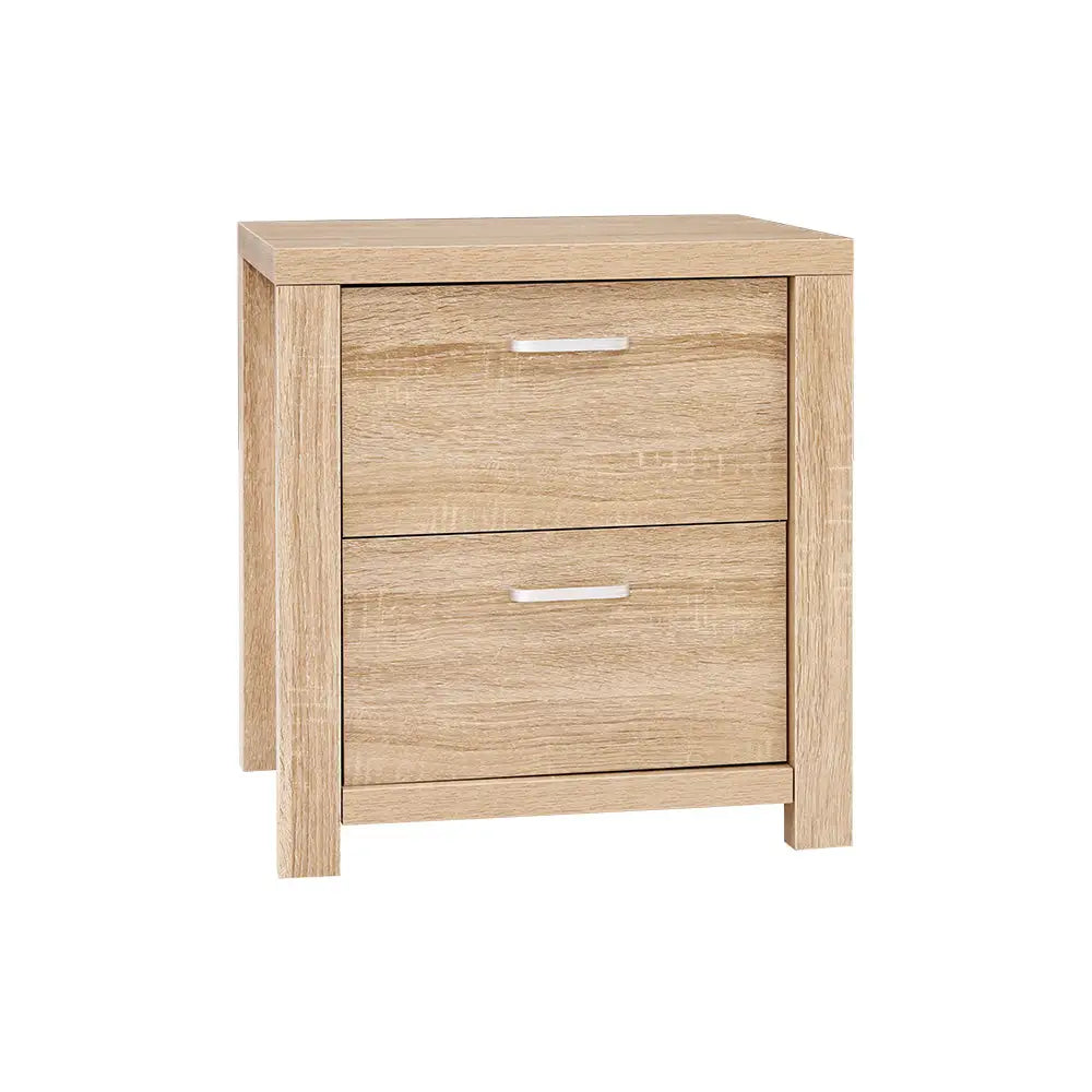 Artiss Bedside Table 2 Drawers - MAXI Pine - Furniture > Bedroom