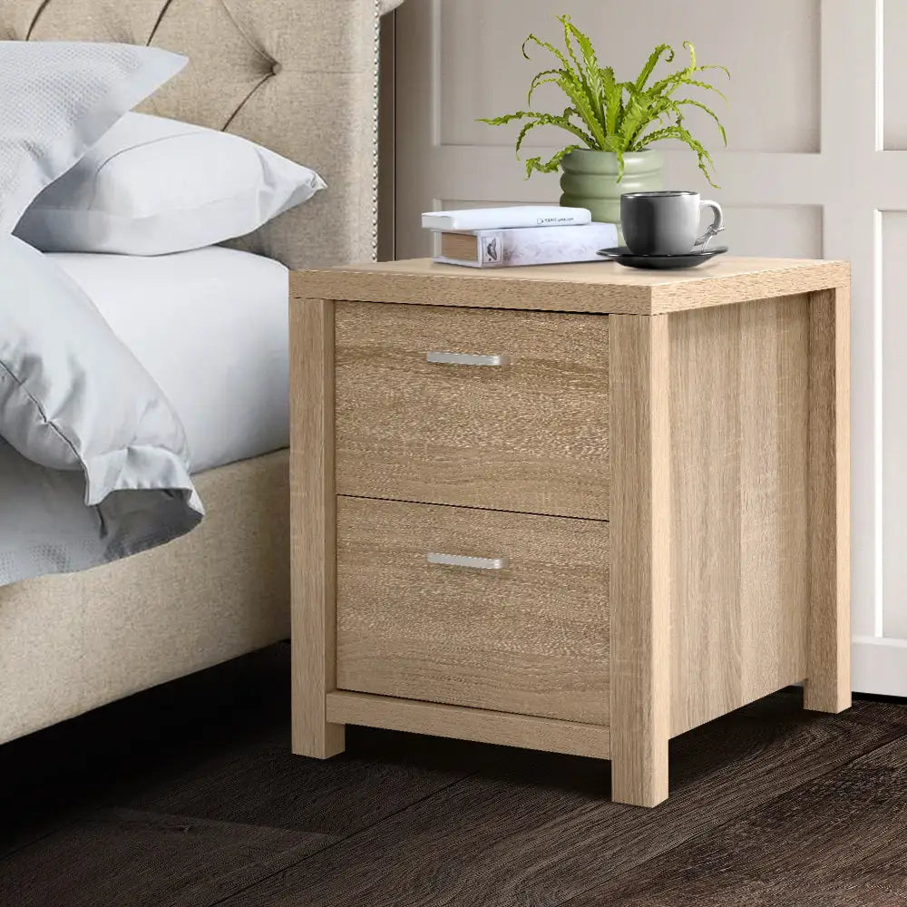 Artiss Bedside Table 2 Drawers - MAXI Pine - Furniture > Bedroom