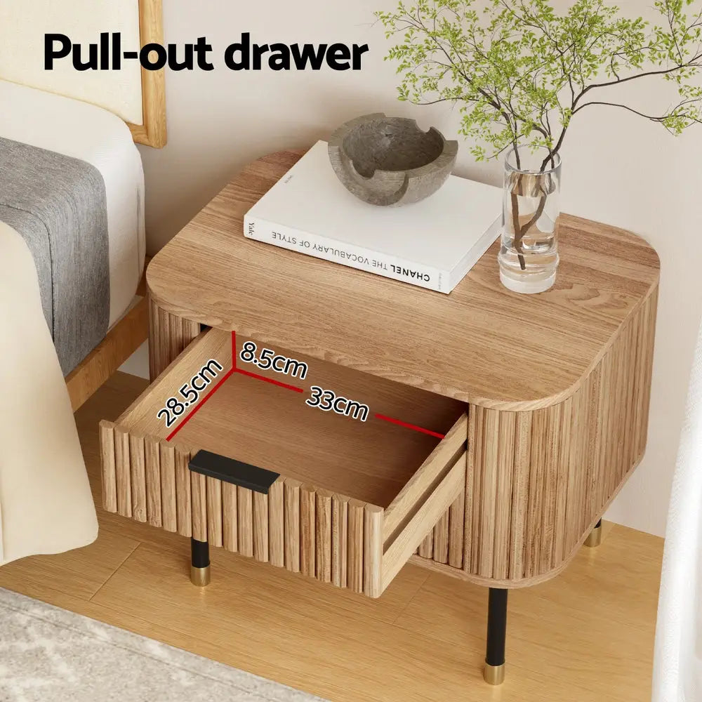 Artiss Bedside Table 2 Drawers Paulownia Wood Pine - Furniture > Bedroom > Bedside Tables