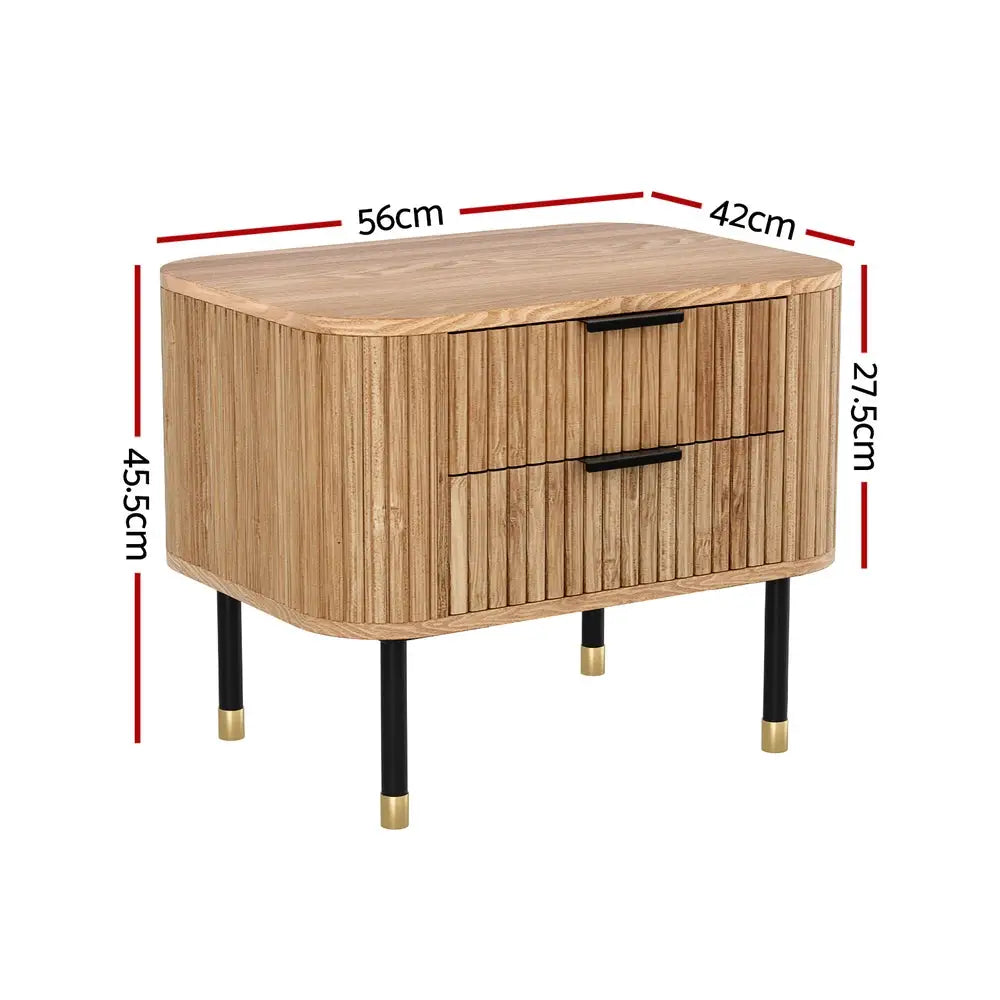 Artiss Bedside Table 2 Drawers Paulownia Wood Pine - Furniture > Bedroom > Bedside Tables