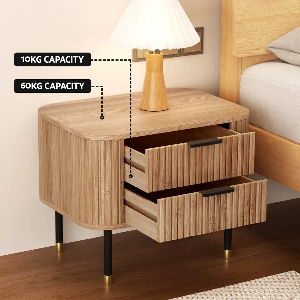 Artiss Bedside Table 2 Drawers Paulownia Wood Pine - Furniture > Bedroom > Bedside Tables
