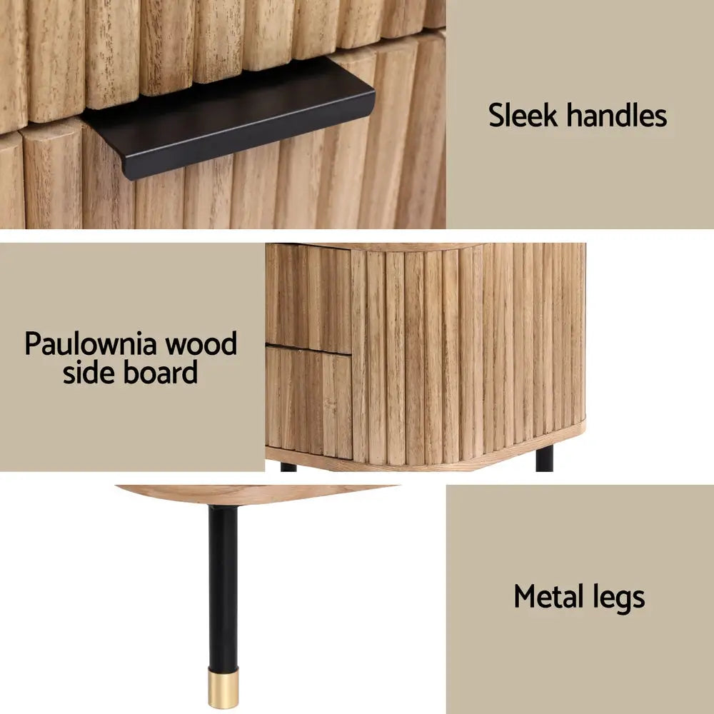 Artiss Bedside Table 2 Drawers Paulownia Wood Pine - Furniture > Bedroom > Bedside Tables