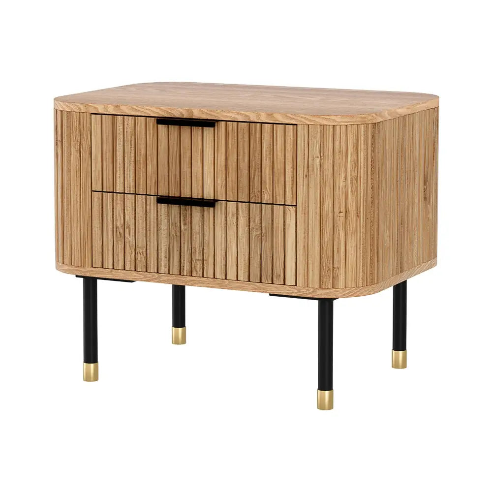 Artiss Bedside Table 2 Drawers Paulownia Wood Pine - Furniture > Bedroom > Bedside Tables