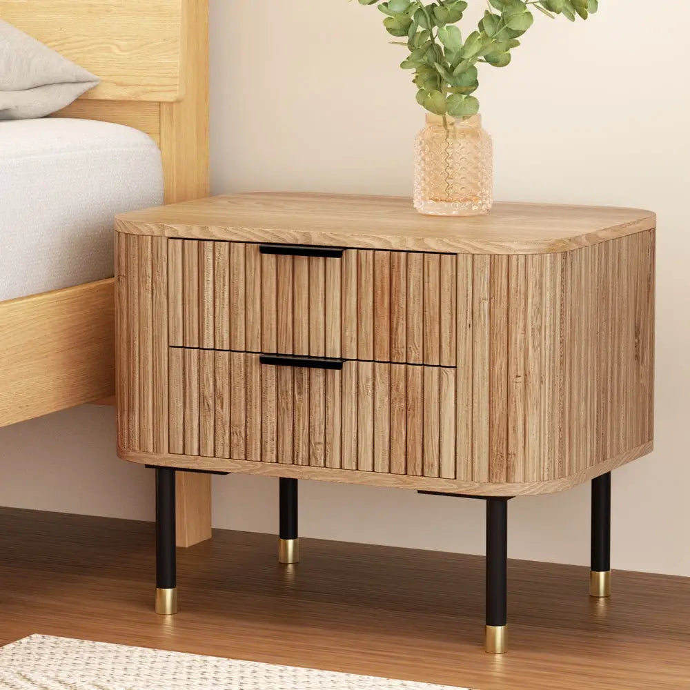Artiss Bedside Table 2 Drawers Paulownia Wood Pine - Furniture > Bedroom > Bedside Tables