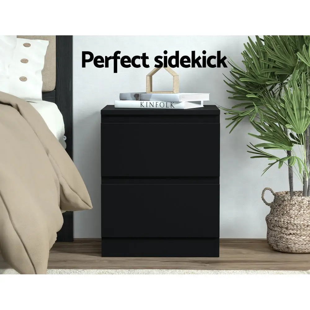 Artiss Bedside Table 2 Drawers - PEPE Black - Furniture > Bedroom