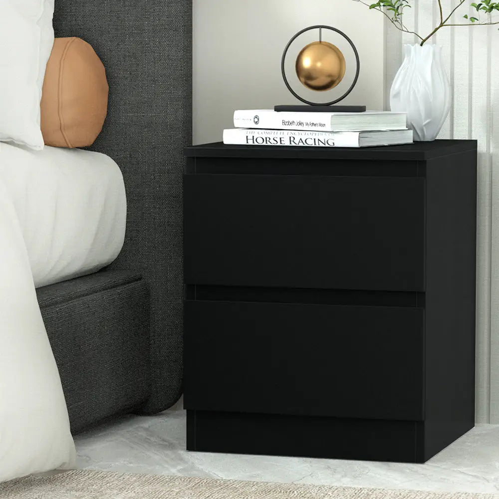 Artiss Bedside Table 2 Drawers - PEPE Black - Furniture > Bedroom