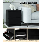 Artiss Bedside Table 2 Drawers - PEPE Black - Furniture > Bedroom