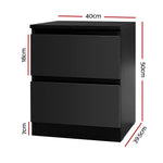 Artiss Bedside Table 2 Drawers - PEPE Black - Furniture > Bedroom