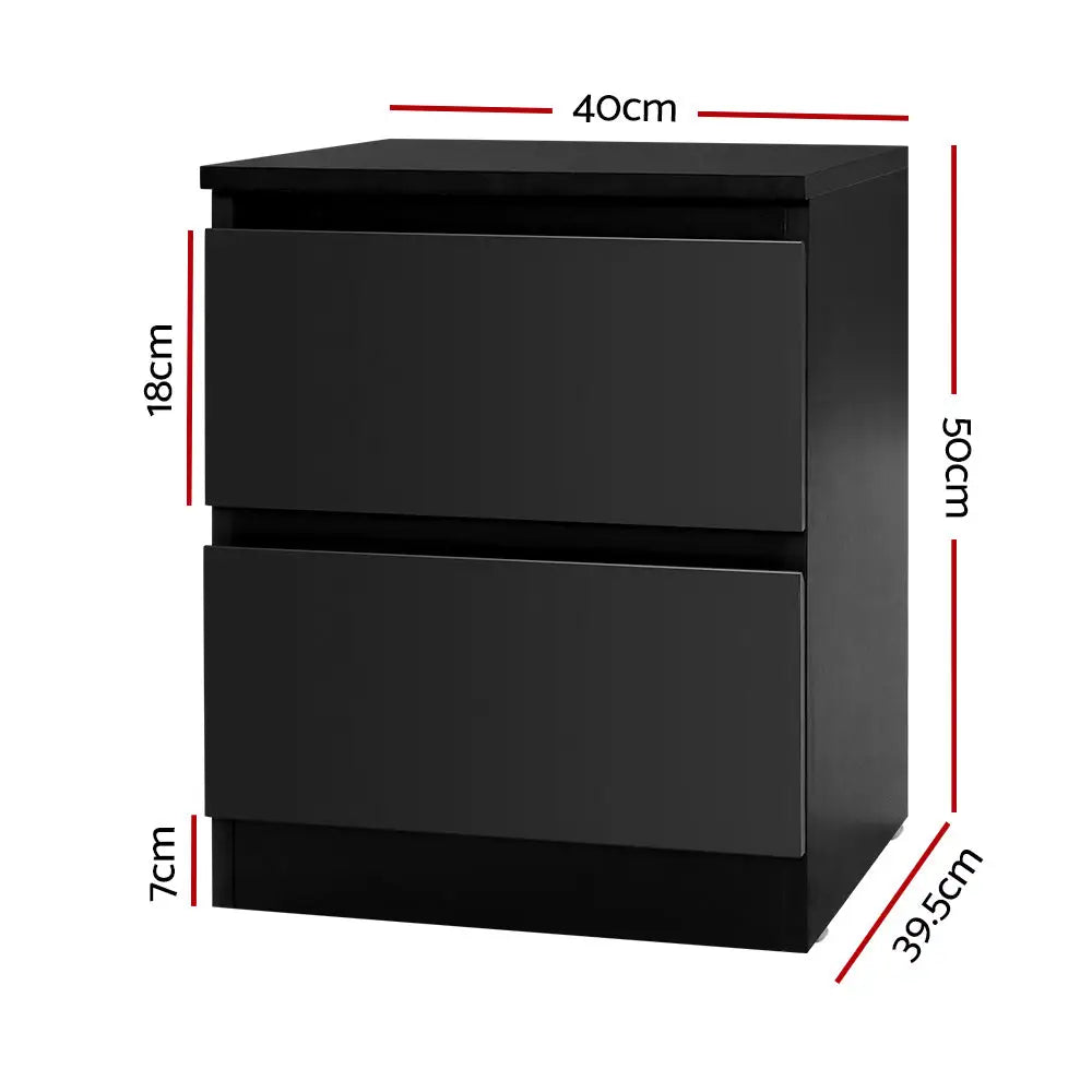 Artiss Bedside Table 2 Drawers - PEPE Black - Furniture > Bedroom
