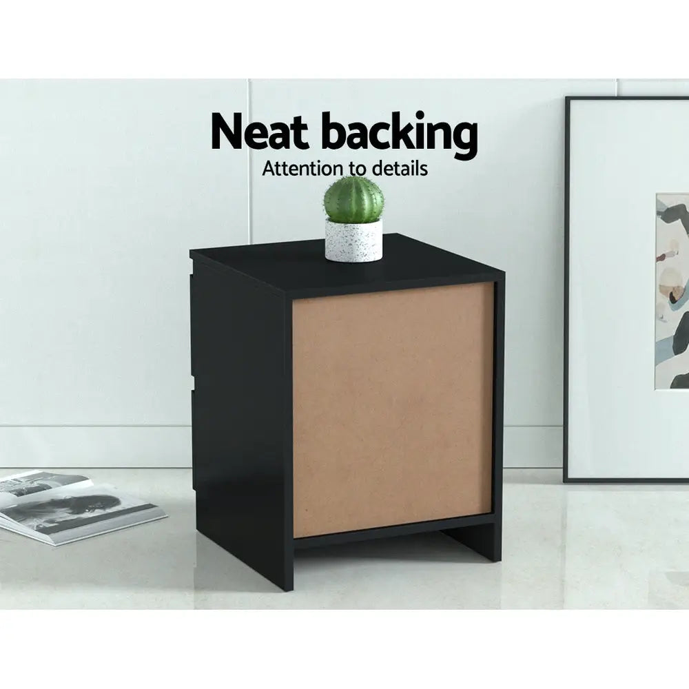 Artiss Bedside Table 2 Drawers - PEPE Black - Furniture > Bedroom