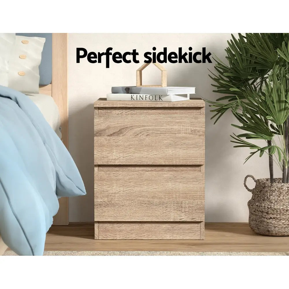 Artiss Bedside Table 2 Drawers - PEPE Oak - Furniture > Bedroom
