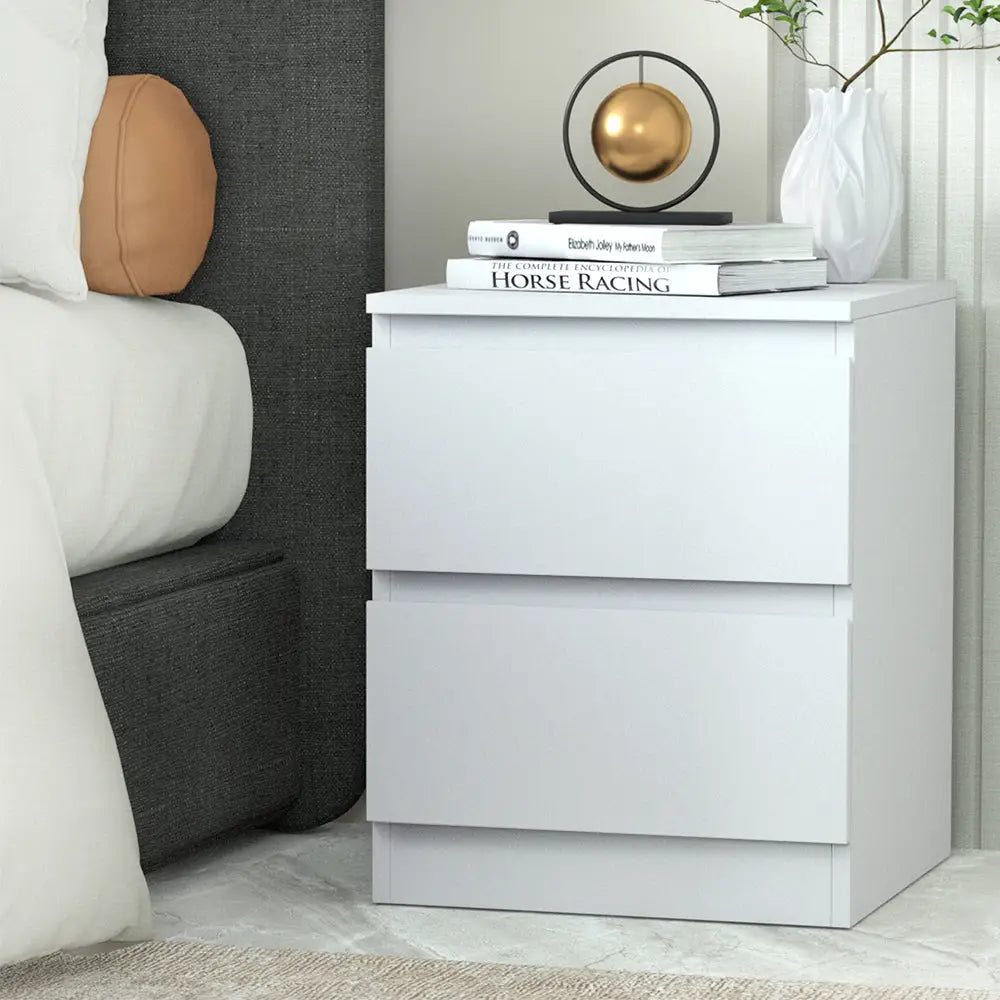 Artiss Bedside Table 2 Drawers - PEPE White - Furniture > Bedroom