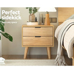 Artiss Bedside Table 2 Drawers - Pine - Furniture > Bedroom > Bedside Tables