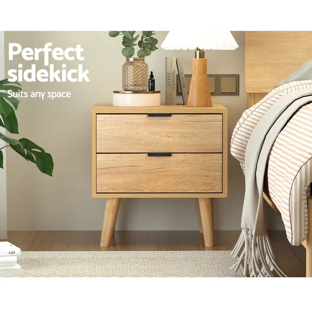 Artiss Bedside Table 2 Drawers - Pine - Furniture > Bedroom > Bedside Tables