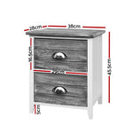 Artiss Bedside Table 2 Drawers Vintage X2 - THYME Grey - Furniture > Bedroom