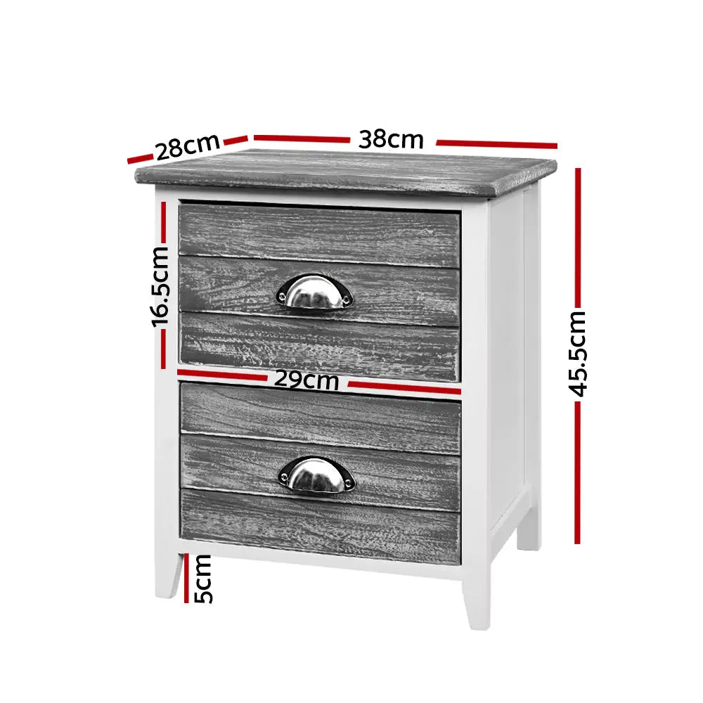Artiss Bedside Table 2 Drawers Vintage X2 - THYME Grey - Furniture > Bedroom