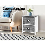Artiss Bedside Table 2 Drawers Vintage X2 - THYME Grey - Furniture > Bedroom
