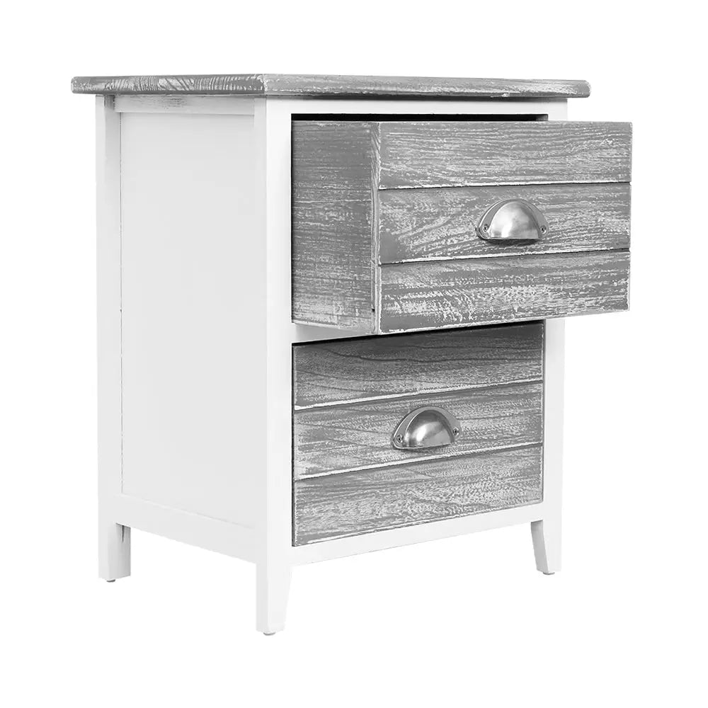Artiss Bedside Table 2 Drawers Vintage X2 - THYME Grey - Furniture > Bedroom
