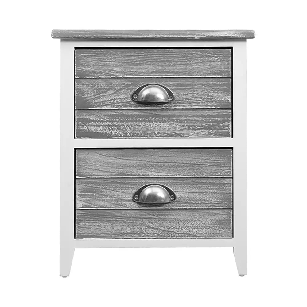 Artiss Bedside Table 2 Drawers Vintage X2 - THYME Grey - Furniture > Bedroom