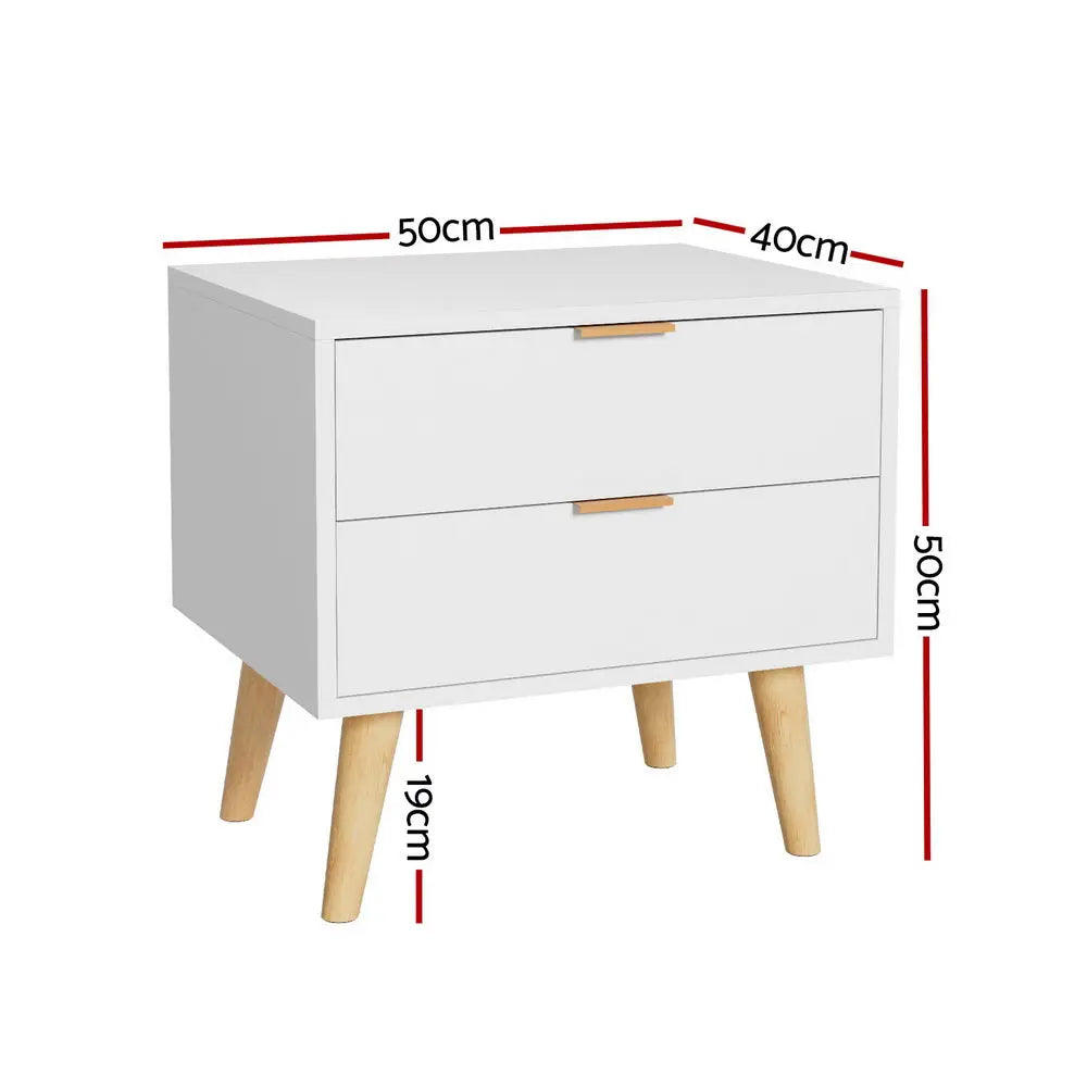 Artiss Bedside Table 2 Drawers - White - Furniture > Bedroom > Bedside Tables