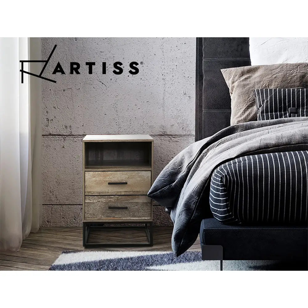 Artiss Bedside Table 2 Drawers with Shelf - BADAN - Furniture > Bedroom > Bedside Tables