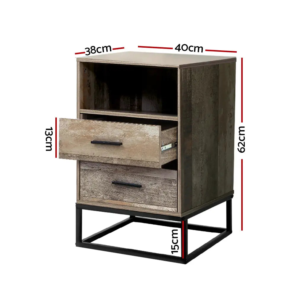 Artiss Bedside Table 2 Drawers with Shelf - BADAN - Furniture > Bedroom > Bedside Tables