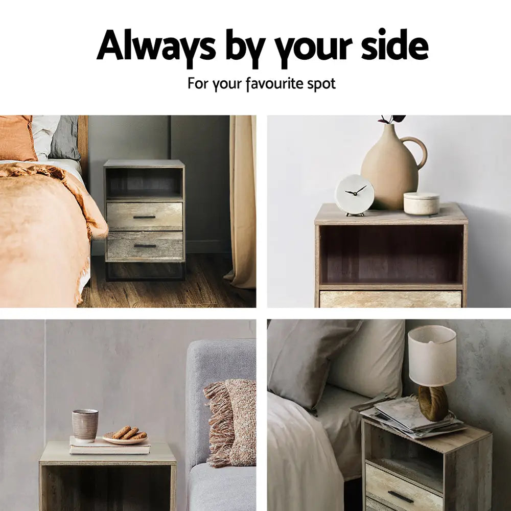 Artiss Bedside Table 2 Drawers with Shelf - BADAN - Furniture > Bedroom > Bedside Tables