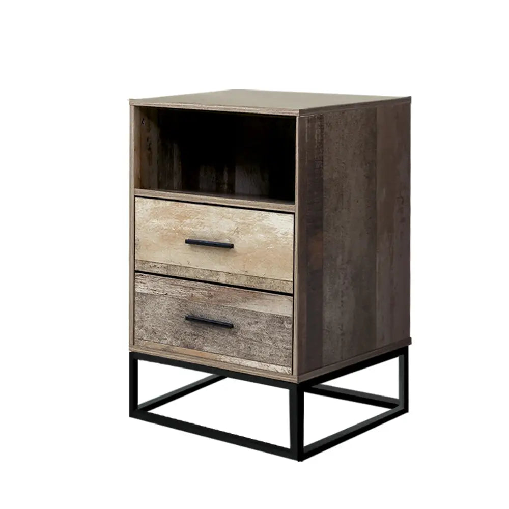 Artiss Bedside Table 2 Drawers with Shelf - BADAN - Furniture > Bedroom > Bedside Tables