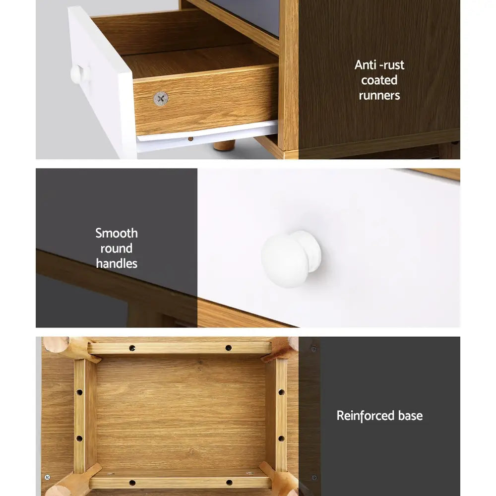 Artiss Bedside Table 2 Drawers with Shelf - BERTHA Oak - Furniture > Bedroom > Bedside Tables
