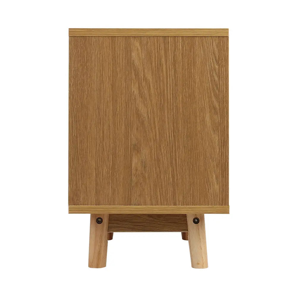 Artiss Bedside Table 2 Drawers with Shelf - BERTHA Oak - Furniture > Bedroom > Bedside Tables
