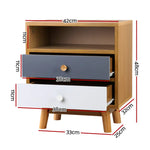 Artiss Bedside Table 2 Drawers with Shelf - BERTHA Oak - Furniture > Bedroom > Bedside Tables