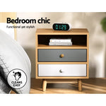 Artiss Bedside Table 2 Drawers with Shelf - BERTHA Oak - Furniture > Bedroom > Bedside Tables