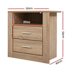 Artiss Bedside Table 2 Drawers with Shelf - TARA Oak - Furniture > Bedroom
