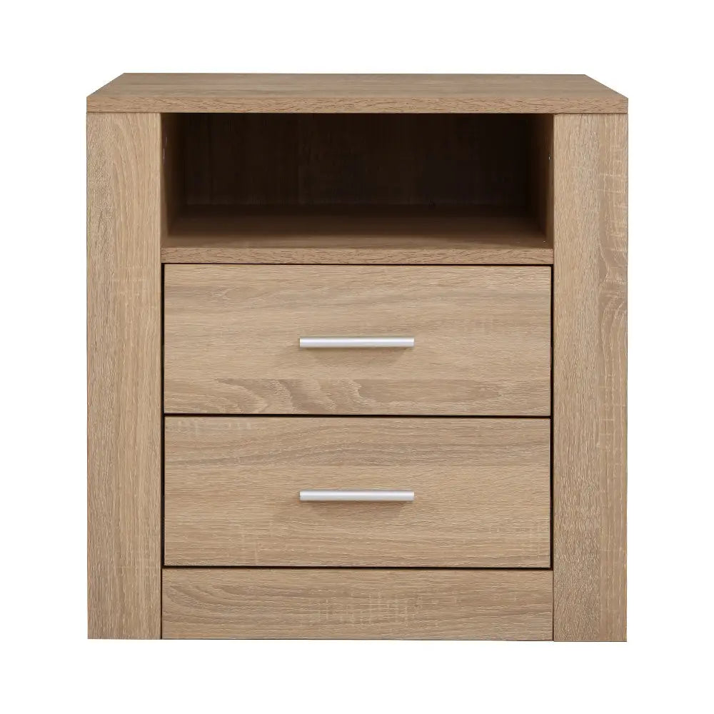 Artiss Bedside Table 2 Drawers with Shelf - TARA Oak - Furniture > Bedroom