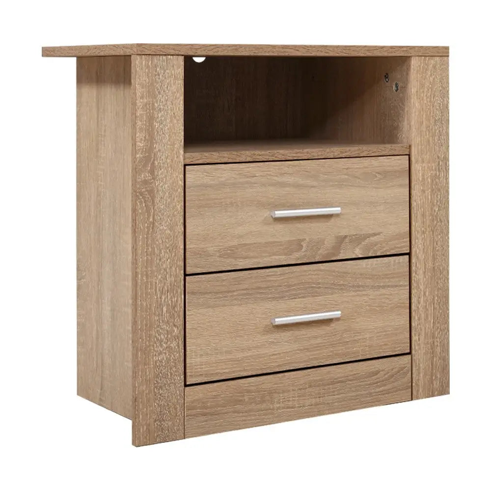 Artiss Bedside Table 2 Drawers with Shelf - TARA Oak - Furniture > Bedroom