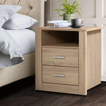 Artiss Bedside Table 2 Drawers with Shelf - TARA Oak - Furniture > Bedroom